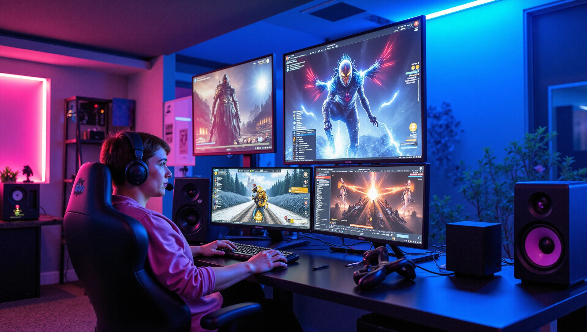 Streamer en action ou setup gaming futuriste